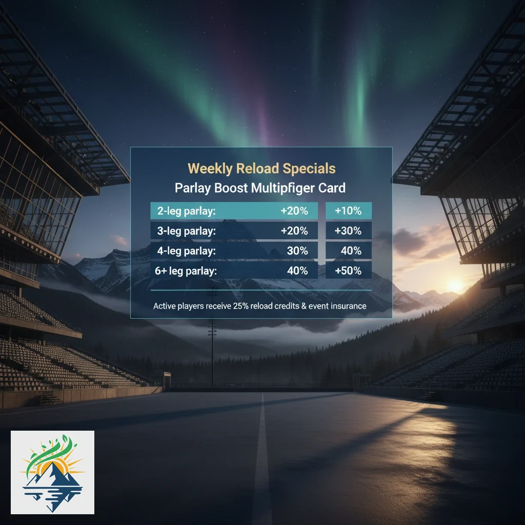 In-play betting event schedule displaying weekly reload offers and insurance terms