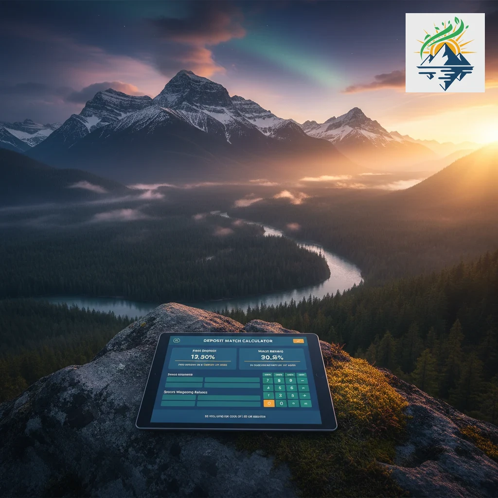 Sportsbook welcome match bonus interface with deposit calculator on tablet screen
